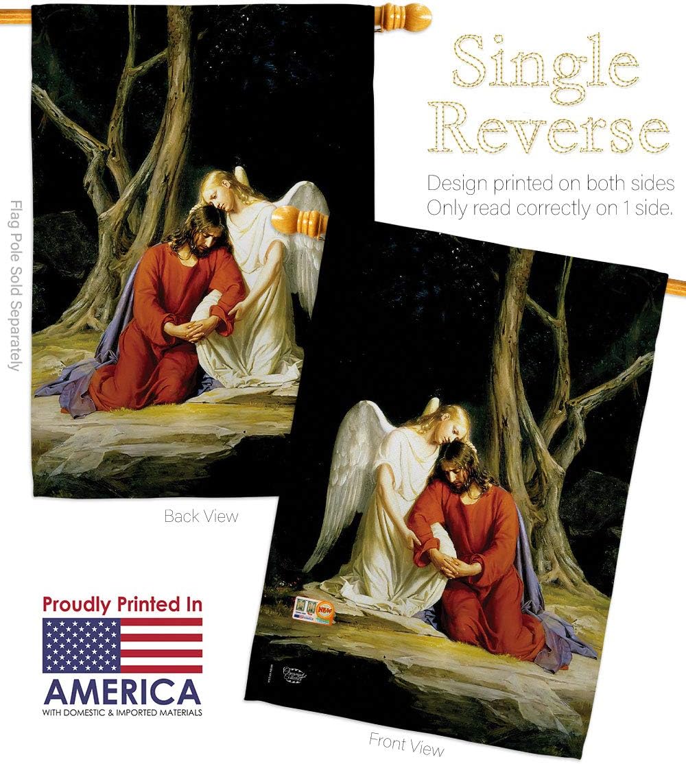 Agony in The Garden House Flag Dowel Set Religious Faith Hope Grace Peace Dove Christian Religion Easter Small Decorative Gift Yard Banner Made USA 28 X 40