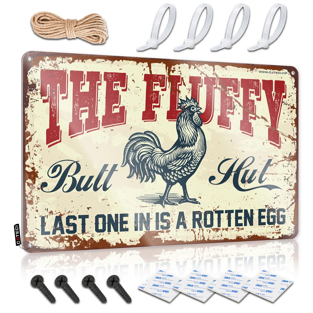 Fzfn Men's Colour Chicken Coop The Fluffy Butt Hut Last One In Is A Rotten Egg Nice Retro - Desk Accessories For Decor Wall Art Decoration(20X30cm)