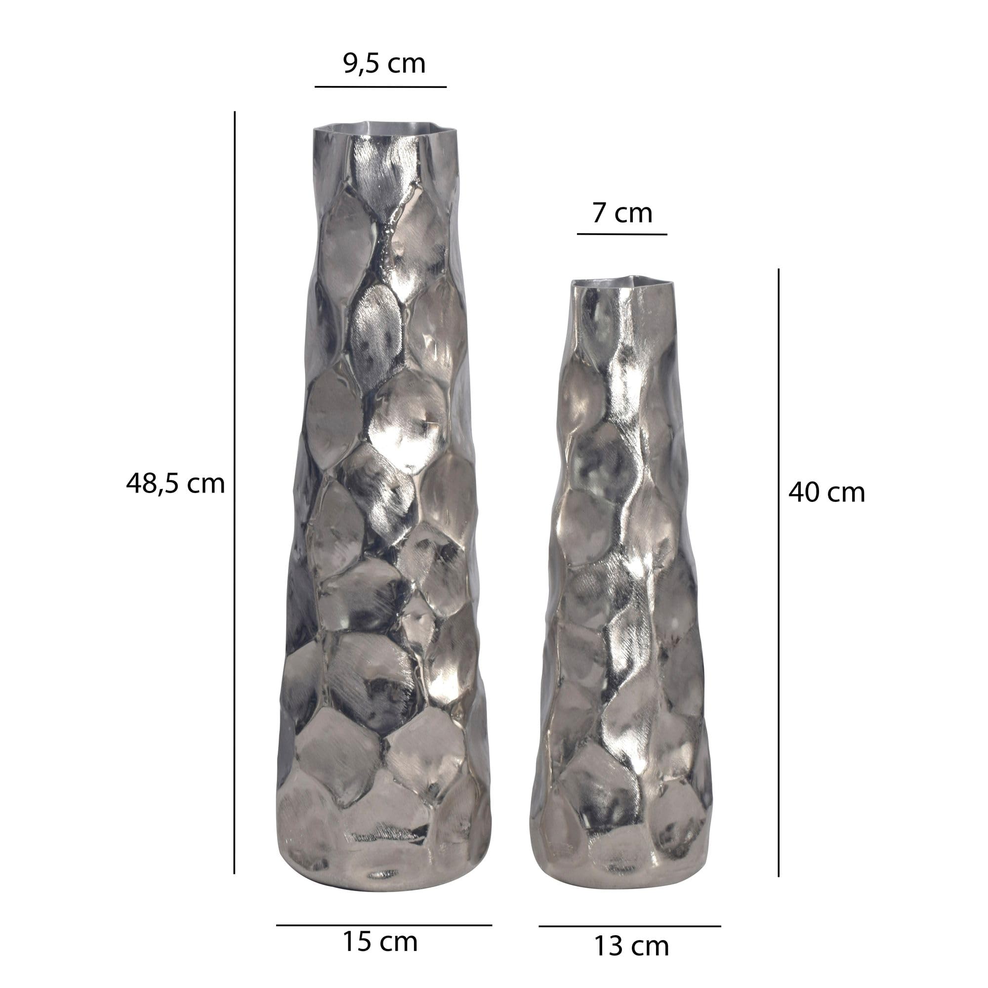 FineBuy Vase 2er Set Aluminium Silber Hammerschlag, Blumenvase | Dekovasen rund, Tischvasen handgefertigt, Wohndeko für Wohnzimmer, Sideboard und Esstisch, Tischdeko
