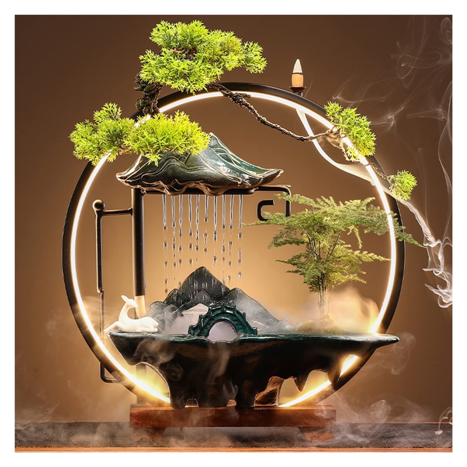 Fuente Agua Mesa con Anillo Luz LED Humidificador Niebla Cascada Interior, Zen Decoraciones Lluvia Cortina Rocalla Cascada (Color : Style 1)