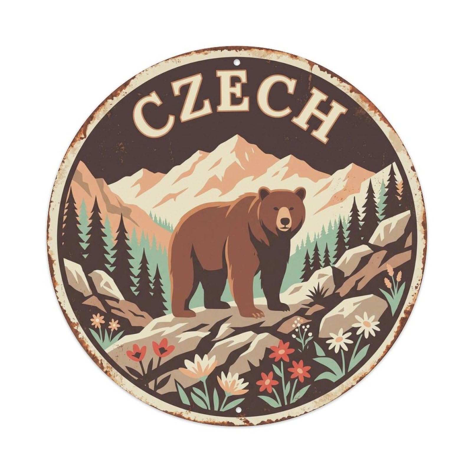 Czech Brown Bear Mountain Ridge Metal Tin Sign
