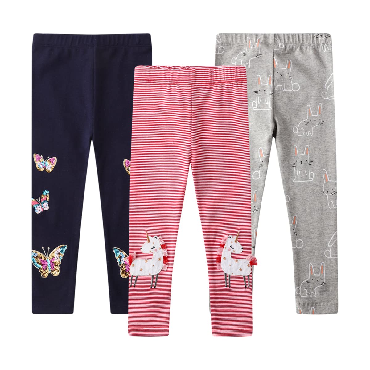 EmaoFun Leggings elasticizzati in cotone per bambine e bambine, 3T-7T, confezione da 3