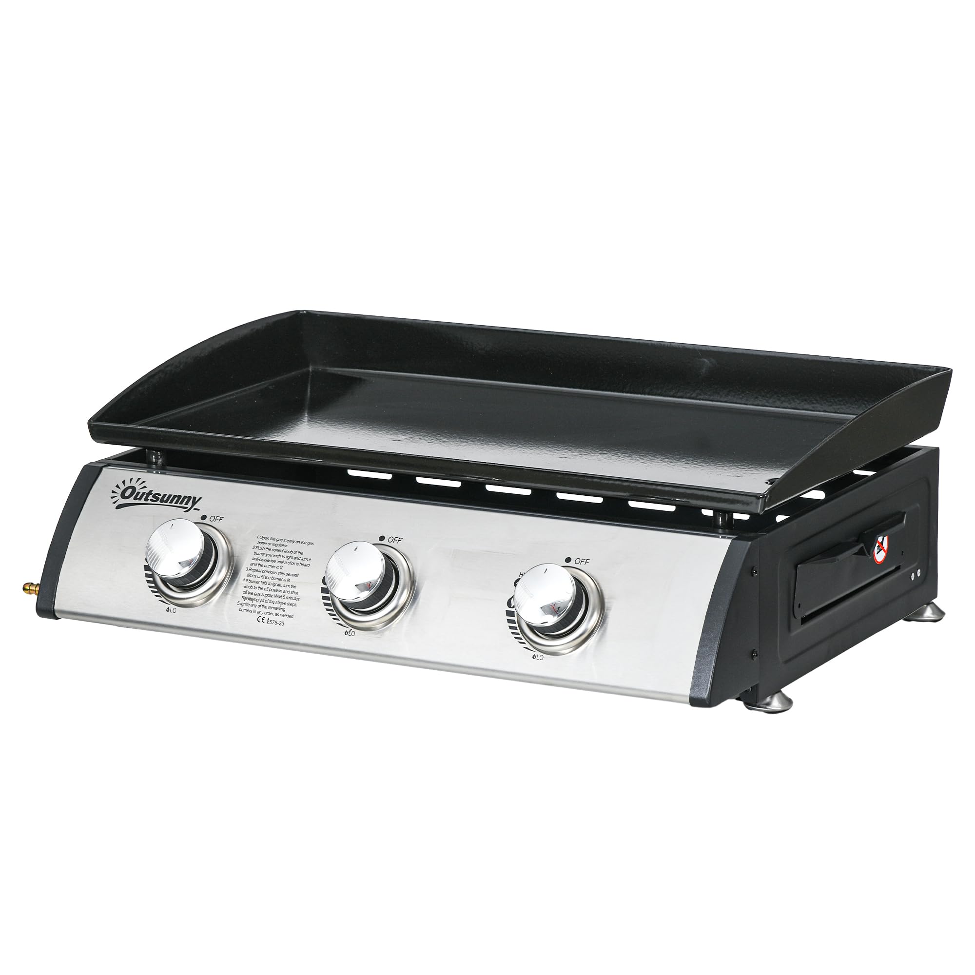 Outsunny Gas Plancha Barbecue Grill with 3 Stainless Steel Burner, 7.5kW