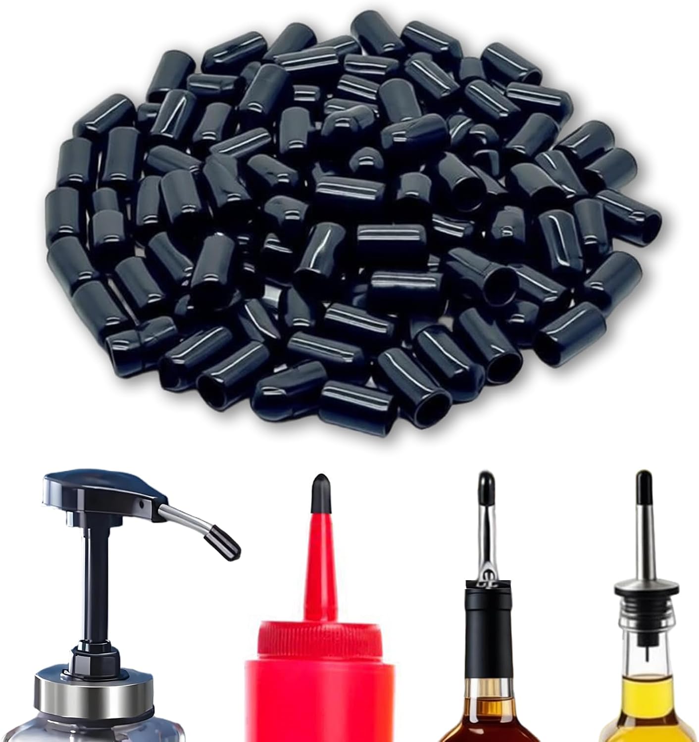 Pourers Dust Covers, Liquor Bottle Covers Wine Pour Spout Covers Olive Oil Liquor Bottle Pourer Caps Black 100 Pcs