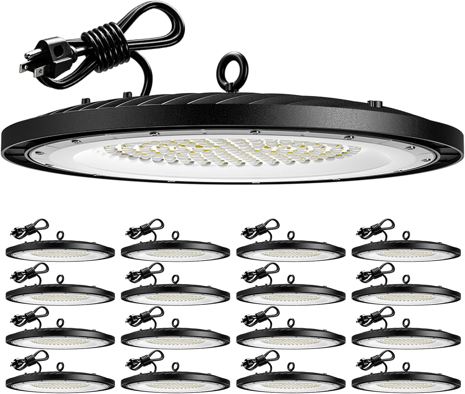 Amico 16 Pack 200W UFO LED High Bay Light 28,000lm 5000K LED High Bay Lights with UL Listed US Hook 5' Cable Alternative to 650W MH/HPS for Gym Factory Barn Warehouse