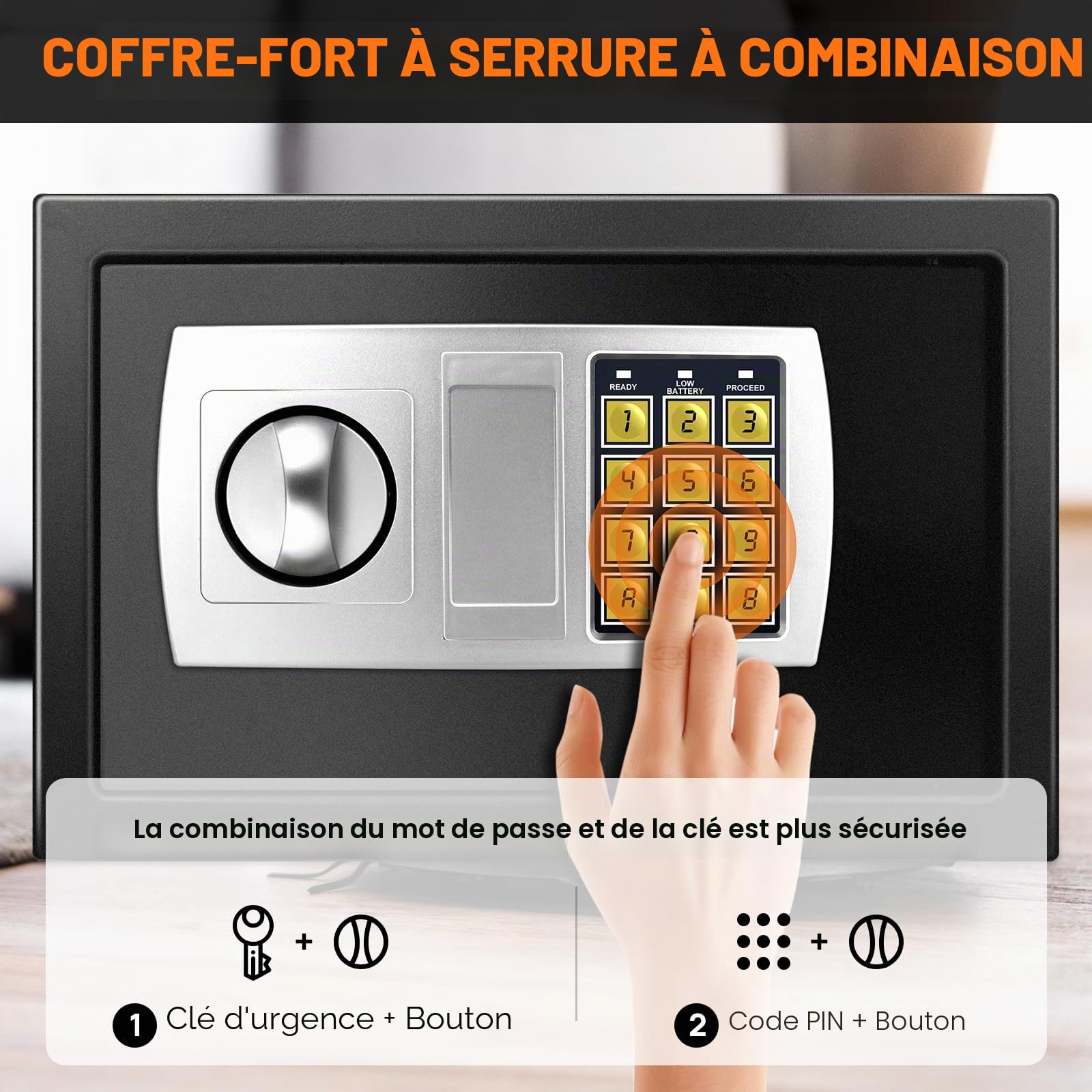 Coffre-fort électronique ignifuge étanche en acier pour la maison, le bureau, 8,5 L, noir