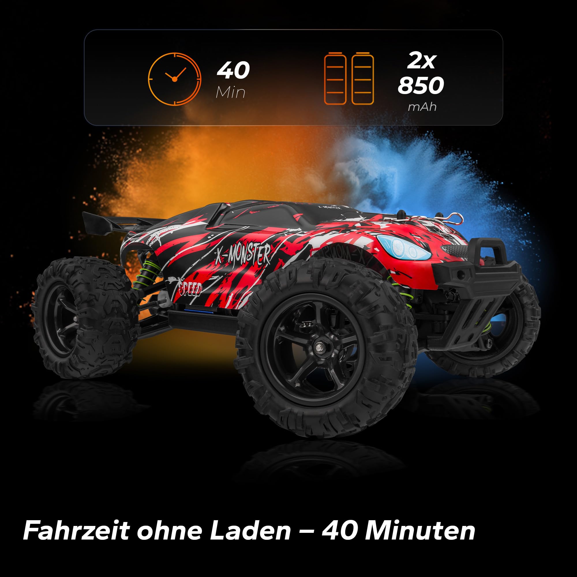 Overmax X-Monster 3.5 RC Truck 1:18, 30 km/h 4WD, 100 m Reichweite | 2×850 mAh Akku/40 Min, unabhängige Federung, 2 Karosserien, Metallantrieb