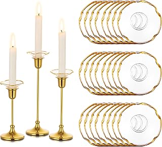 Glasseam Glass Candle Drip Protectors: Set of 24 Gold Rim Bobeches for Candlestick Holders Decorative Wax Catchers for Candles Wax Drip Guard for Taper Candle Holders Bulk Table Decorations