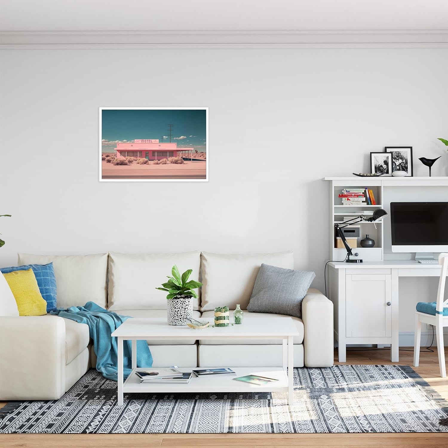 Trendy Western Pink The Motel Wall Art Funky Southwestern Desert Landscape Canvas Posters Modern Roadside Remains Minimalist Prints Painting For Living Room Bedroom Wall Decor 24x36in Unframed