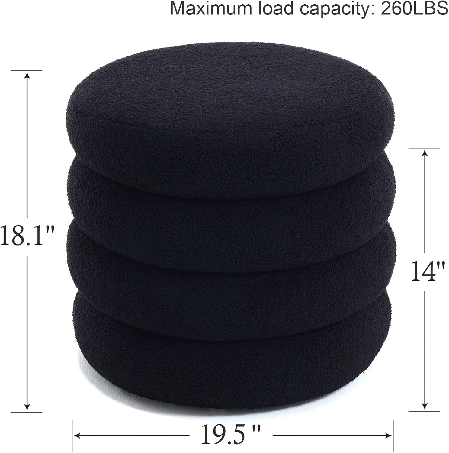 Flouki 19.5" Storage Ottoman Round, Vanity Stools for Bedroom, Sherpa Pouf Ottoman with Removable Lid, Modern Ottoman Stool for Girls Women, Foot Stool for Living Room, Black