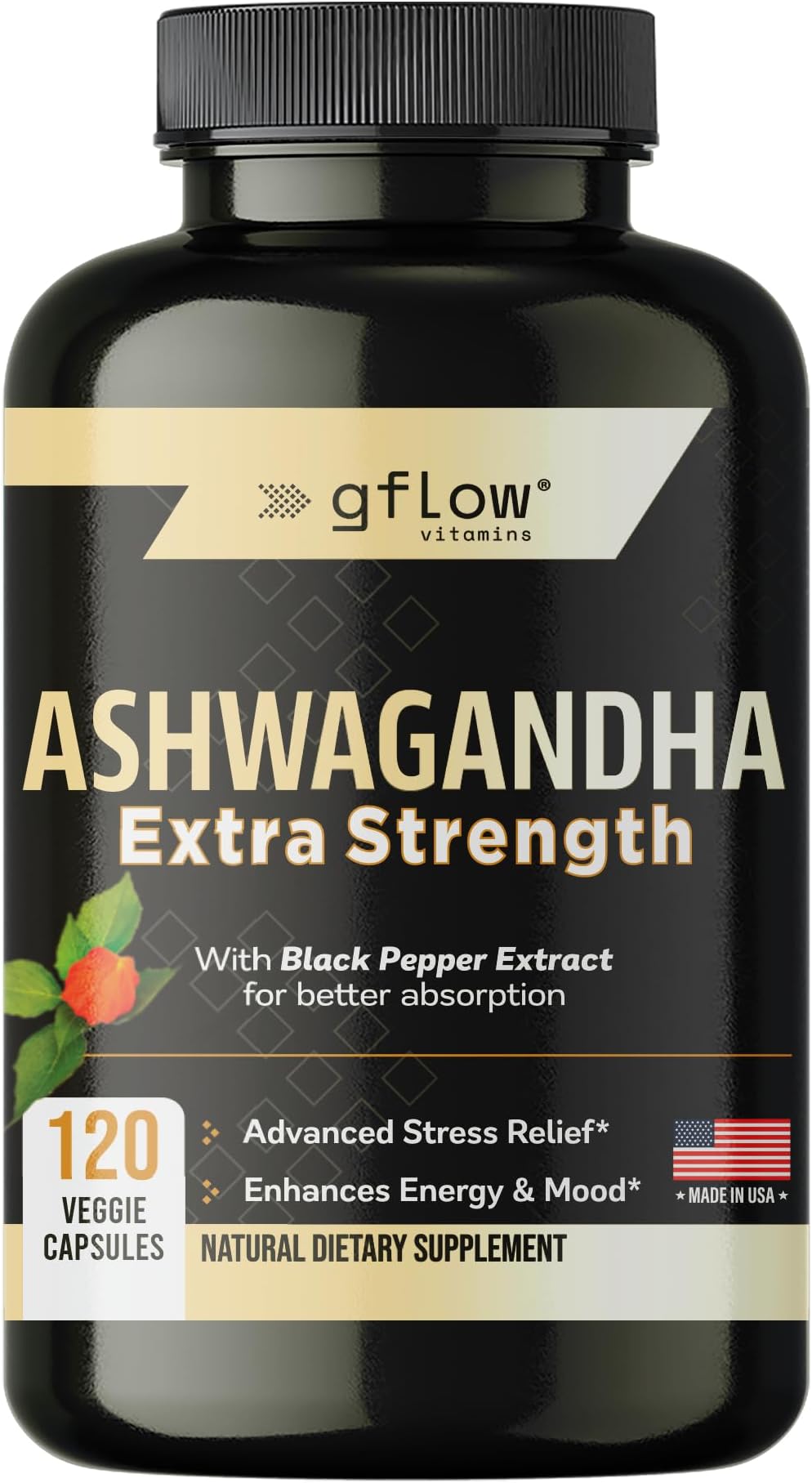 - gflow vitamins Ashwagandha Supplements for Women and Men | Sleep, Mood and Energy Support | Extra Strength, Vegan Friendly, Non-GMO, Made in USA