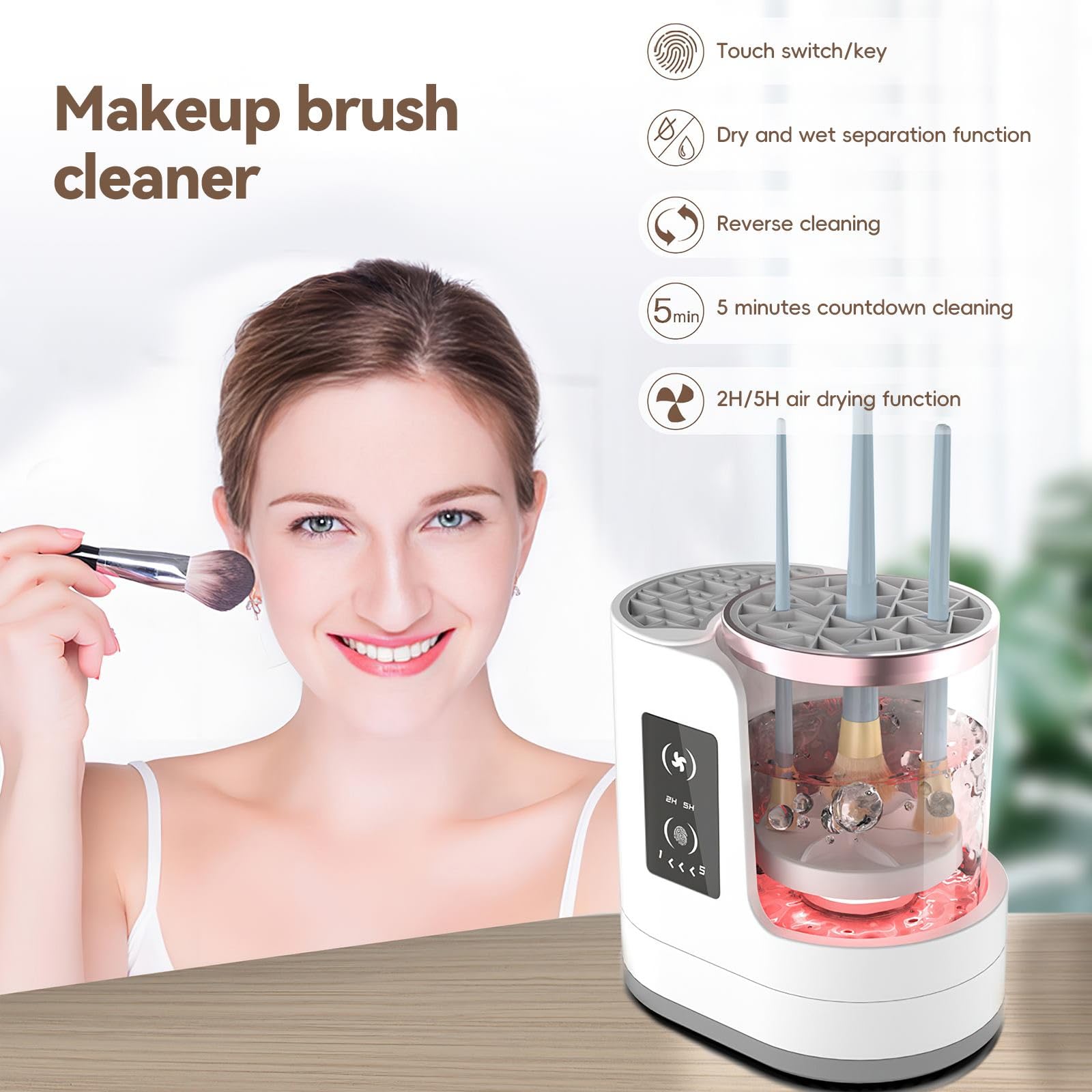 Machine de nettoyage électrique de pinceaux de maquillage,Nettoyeur De Pinceaux De Maquillage 3 En 1, Séchoir Et Organiseur Pour Pinceaux (Blanc)