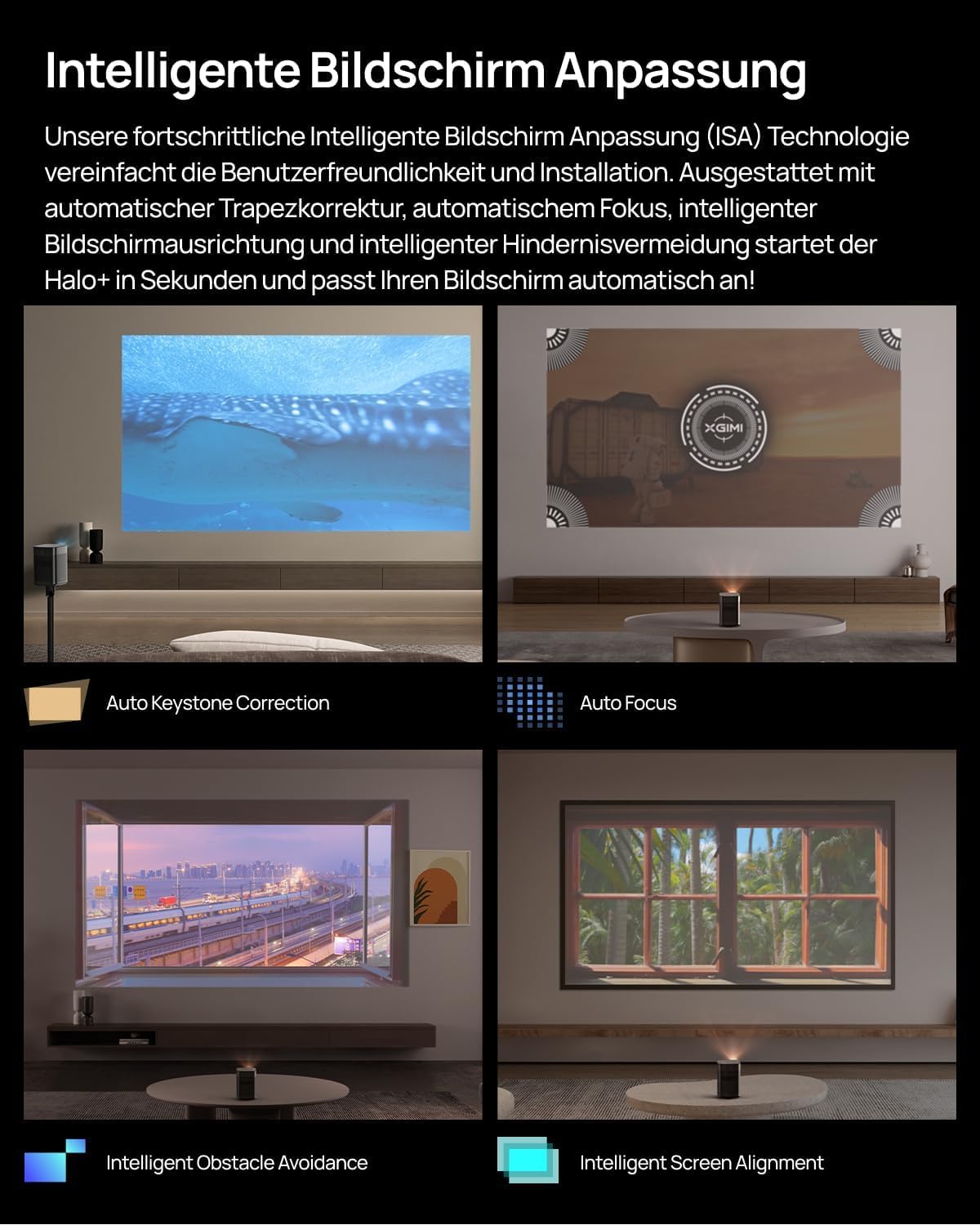 XGIMI Halo+ GTV, Videoprojecteur Portable 1080P avec Support Multi-Angle,Google TV avec Licence Netflix, 700 ISO Lumens, 2x5W Harman Kardon, ISA, Wi-FI, écran 200 po.