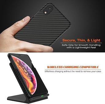 iPhone XR Case, Punkcase CarbonShield, Heavy Duty & Ultra Thin 2 Piece Dual Layer PU Leather Cover [Shockproof][Non Slip] with PUNKSHIELD Screen Protector for Apple iPhone XR [Jet Black]