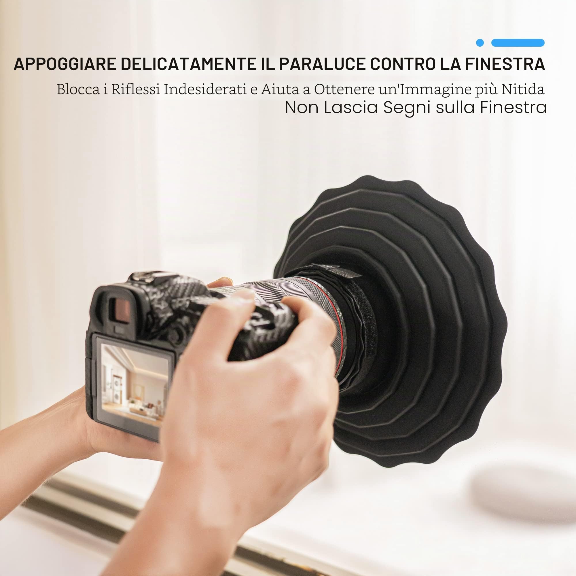 [Versione aggiornata] JJC Paraluce in silicone anti riflessione per Canon Nikon DSLR fotocamera diametro esterno. 73 mm ~ 88 mm, accessorio fotografico per finestra in vetro - L