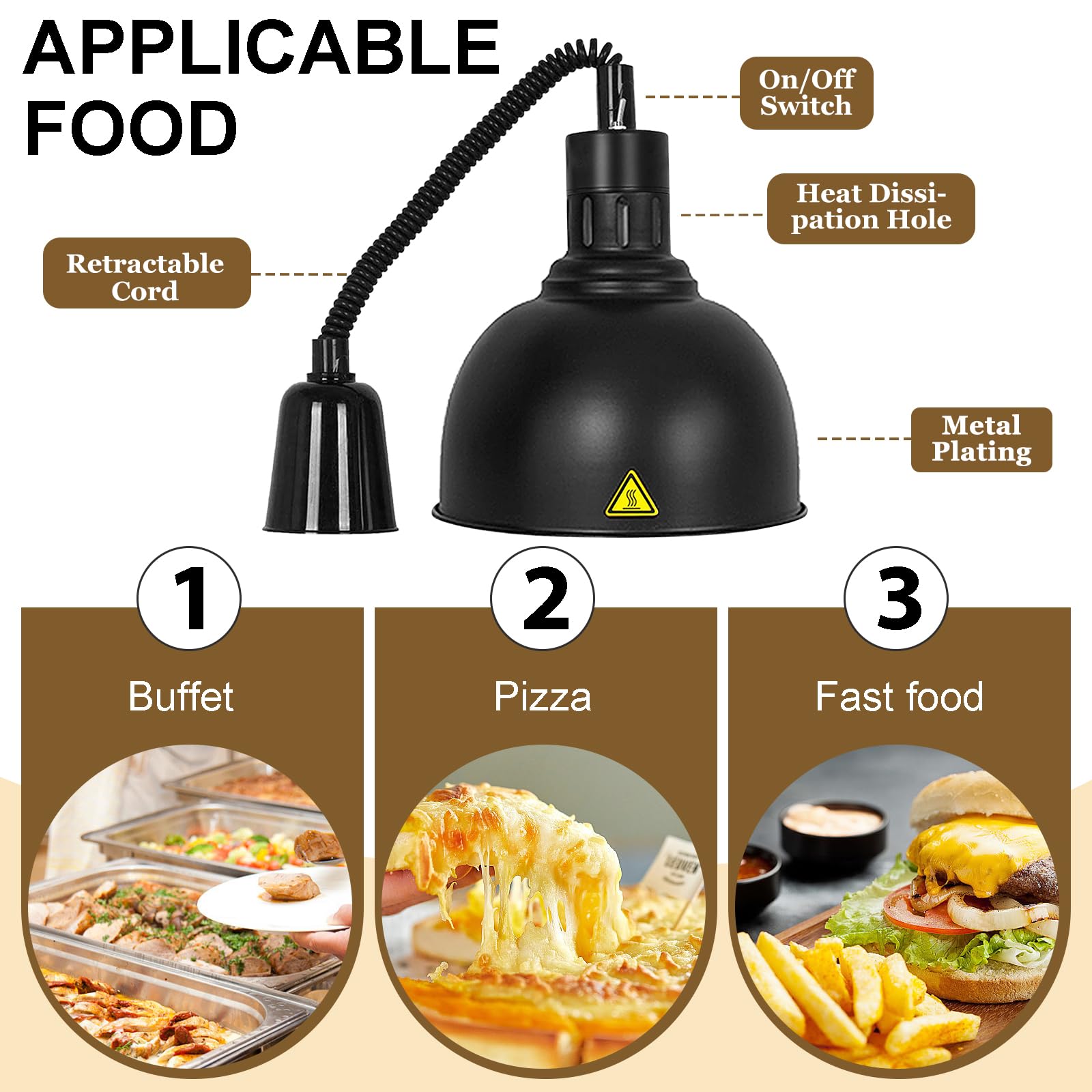 Lampada Riscaldante Cucina Professionale, Regolabile Lampada per Riscaldare Alimenti, Lampada Scaldavivande Ristorante con Lampadina da 250W per Hotel, Buffet, Catering(B-25CM,3 Stück)