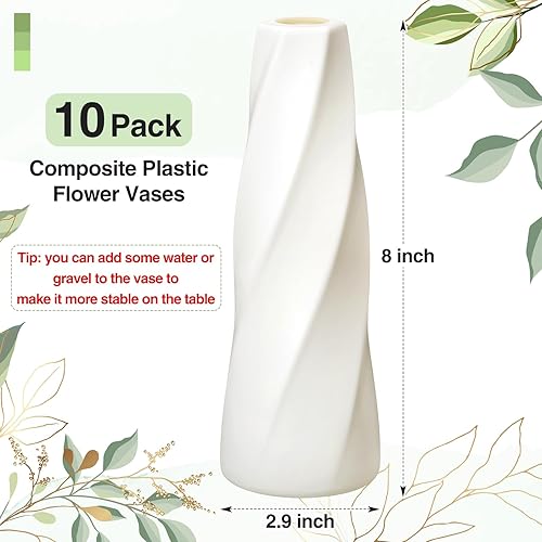Miniatura 5 de Paquete de 10 jarrones de plástico compuesto blancos pequeños en estilo boho para flores secas, ideales para ramos de hierba pampa, centros de mesa,