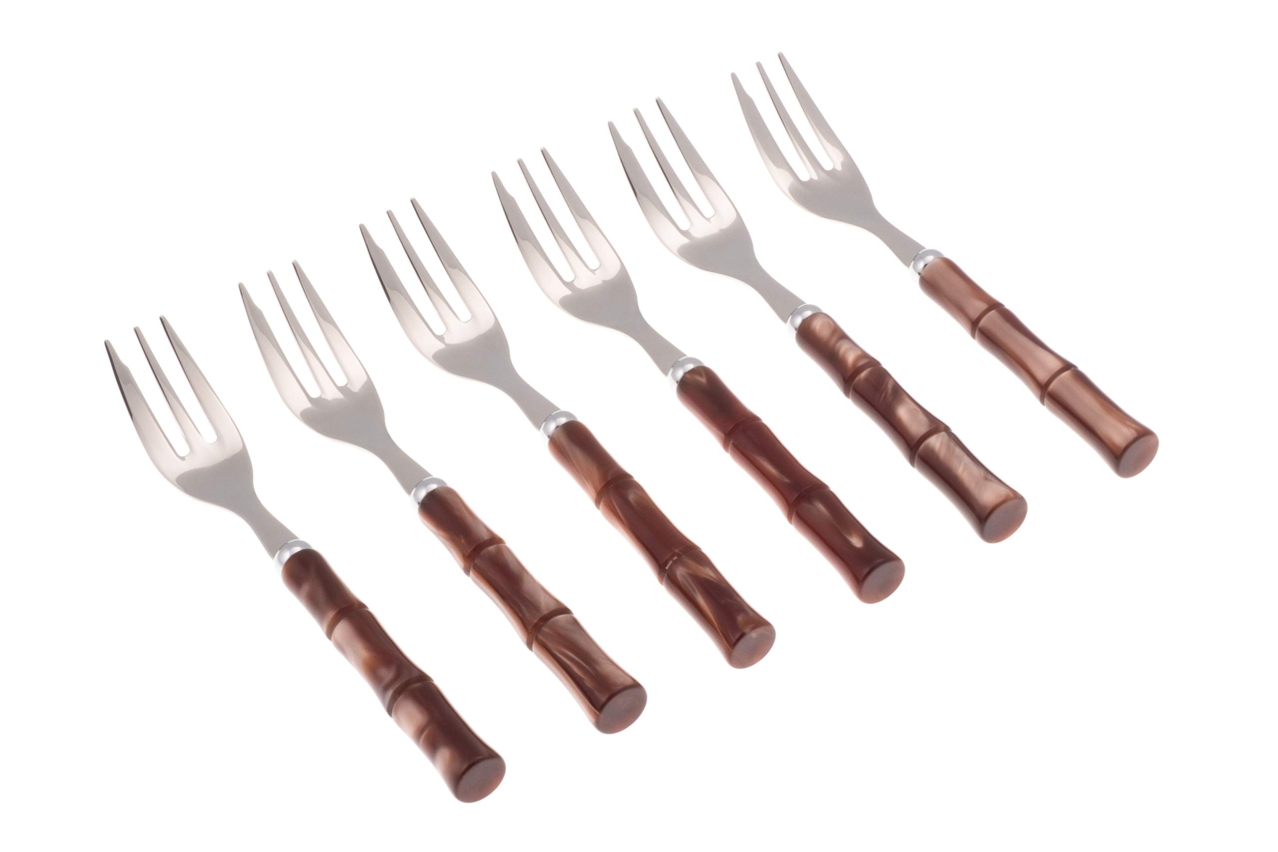 Rivadossi Bamboo Marrone - Set di Forchettine da Dolce, 6 Pezzi - 100% Made in Italy, Artigianalità e Design - Acciaio Inox 18/10