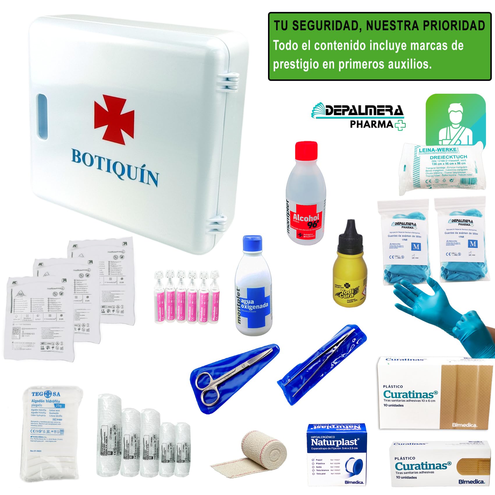 Pharma✙ Botiquin Armario de pared Primeros Auxilios para el Hogar y el Trabajo, BotiquÍn Primeros Auxilios para Casa Oficina con Guantes, Vendas, Gasas, Algodón, Tijeras, Tiritas