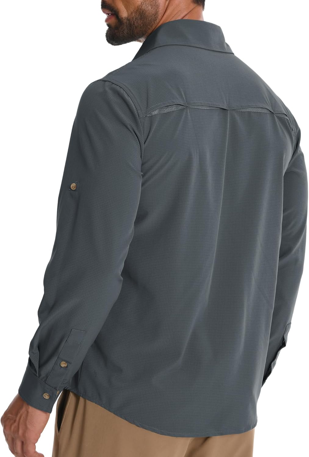 Men's Fishing Shirts with Zipper Pockets Sun Protection UPF 50+ Quick Dry Long Sleeve Hiking Shirt for Travel Safari - Image 6