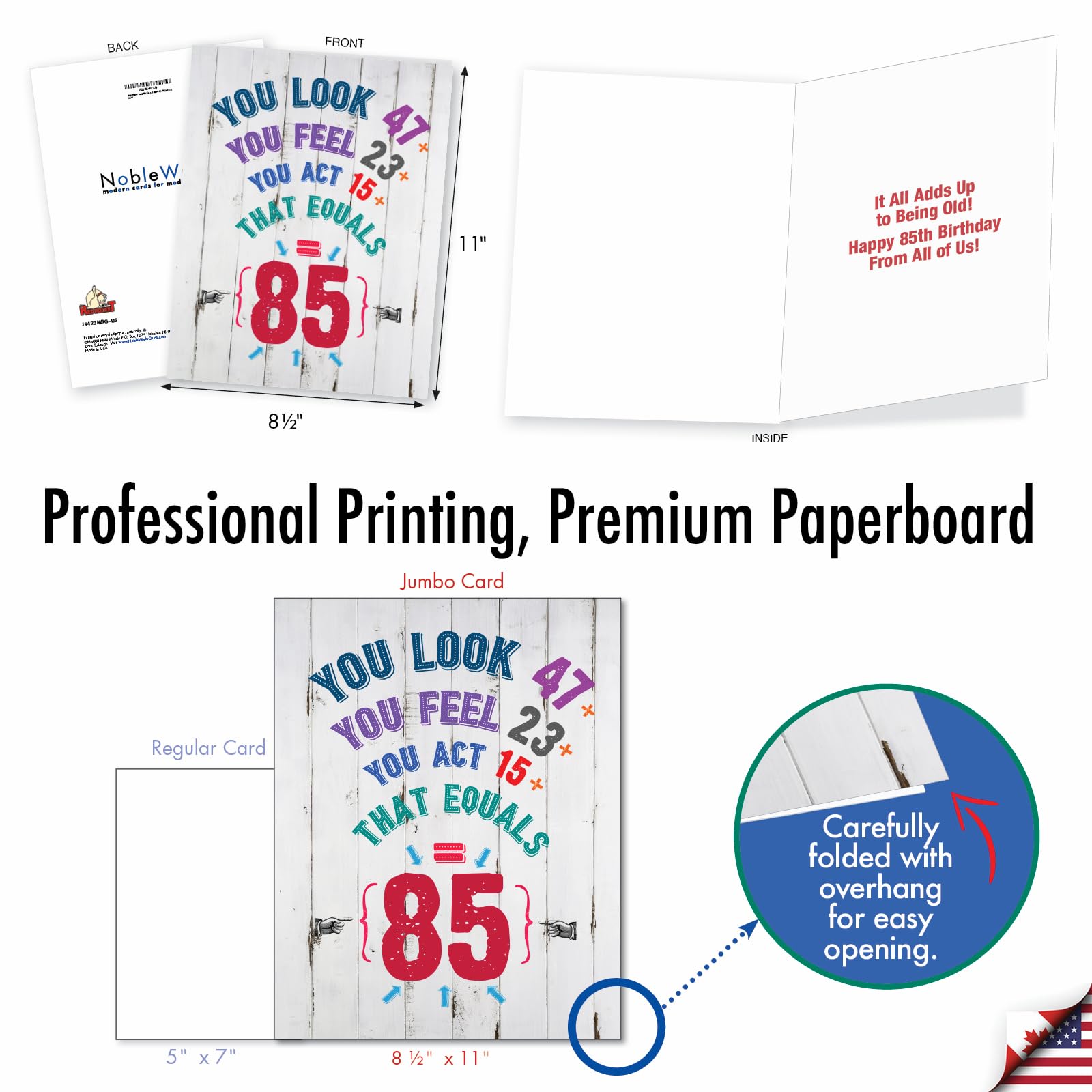 NobleWorks - Carte D'anniversaire Amusante 85 Ans (21,6 X 27,9 Cm) – Carte Jumbo Pour 85 Ans, Félicitations D'anniversaire Importantes De La Part De Nous – Compte De L'année 85 J9408MBG-US