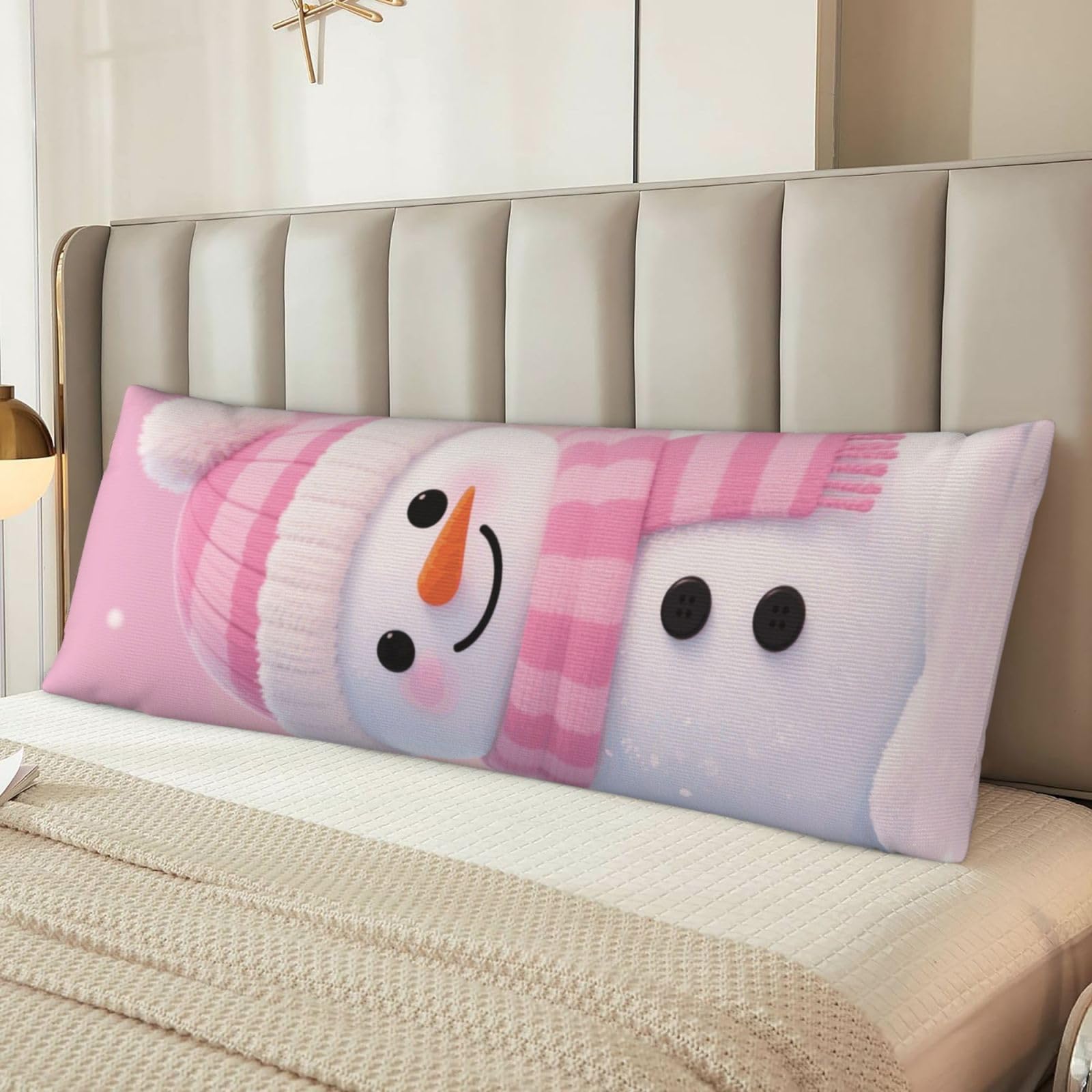 Pink Cute Snowman Body Pillow Cover with Hidden Zipper 54"X20",Ultra Soft Microfiber Long Pillow Case Decorative Bedding Pillowcase Cushion Cover Cases for Bedroom Couch Sofa,Home Gifts