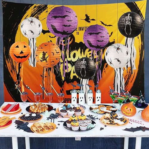 Miniatura 5 de 10 faroles de papel de calabaza de Halloween, farol Jack O Lantern de papel colgante de calabaza para fiestas de Halloween, decoración de jardín, 12