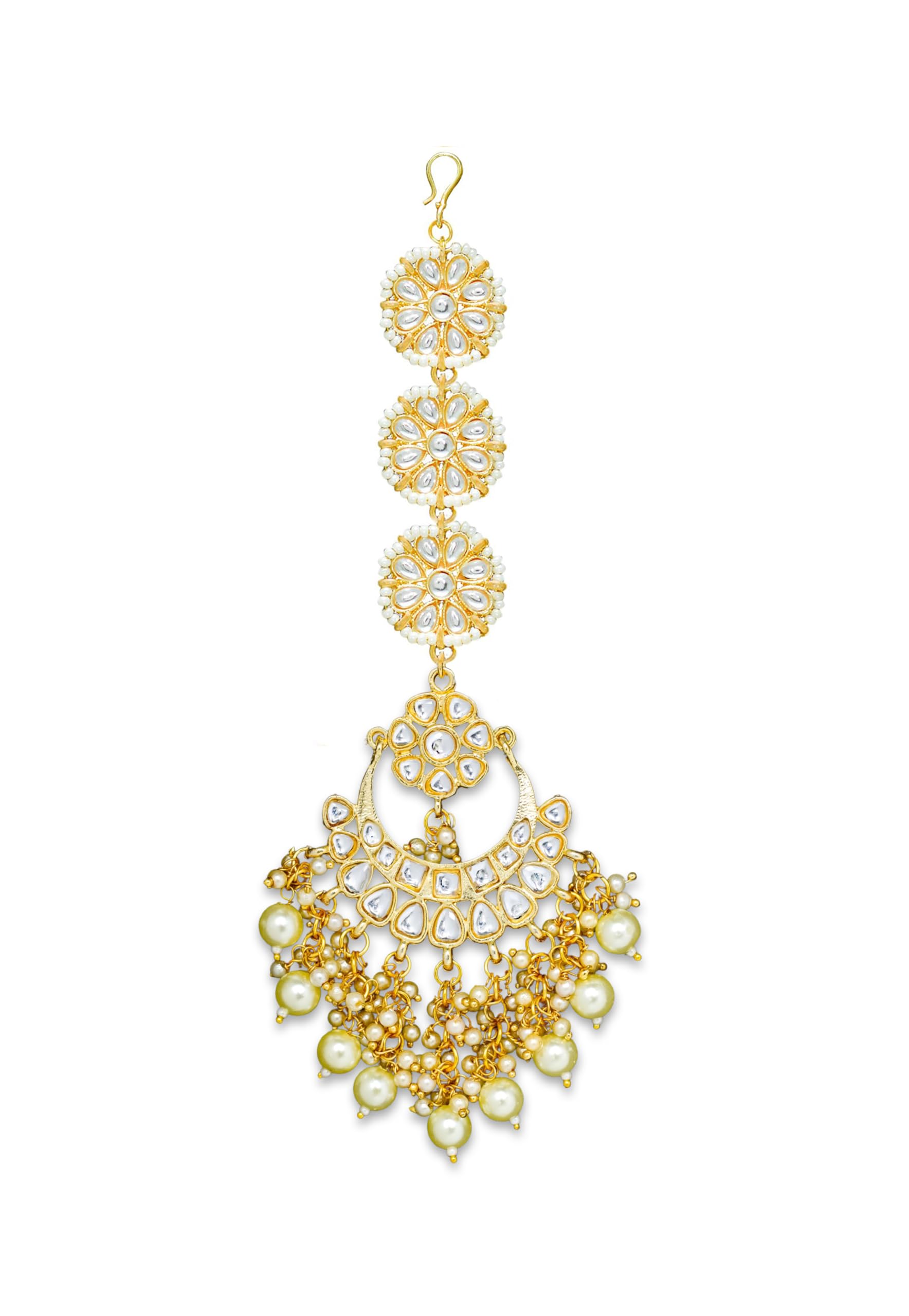 JEWELOPIA Kundan Maang Tikka Traditional Pearl Dropping Forehead Jewellery Tikka For Women Girls (Kundan Maang Tika) (B0CTK984WT) Amazon Price History, Amazon Price Tracker
