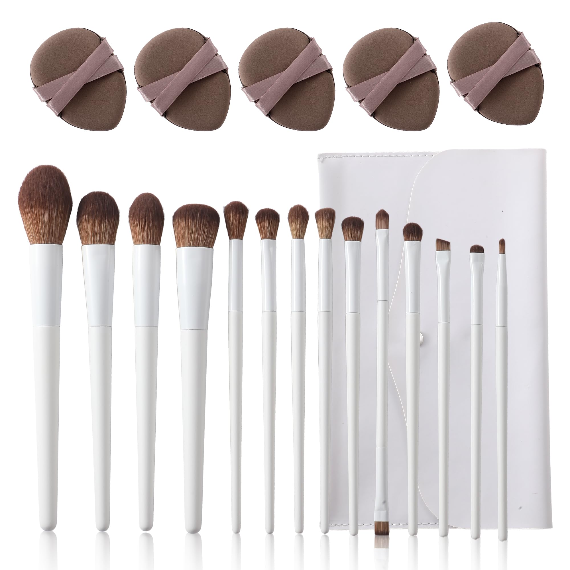 Lot de 14 pinceaux de maquillage synthétiques de haute qualité pour fond de teint, correcteur, fard à paupières, mélange d'eyeliner, pinceaux de maquillage avec support et 5 éponges