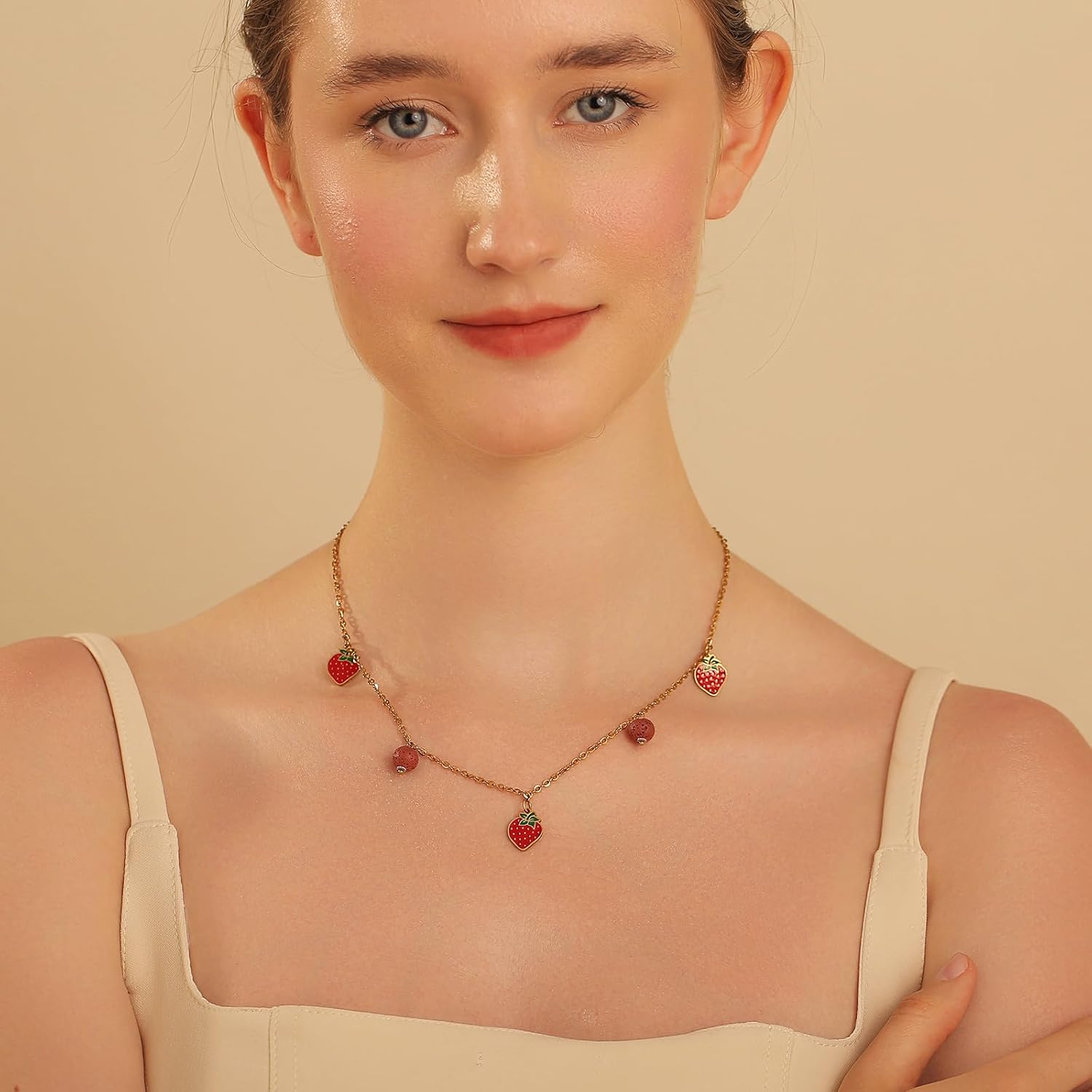 Delicate Fruit Pendant Stainless Steel Necklace for Women, Gold Chain with Cherry, Strawberry, Watermelon Charms Cute Tropical Necklace - Image 2