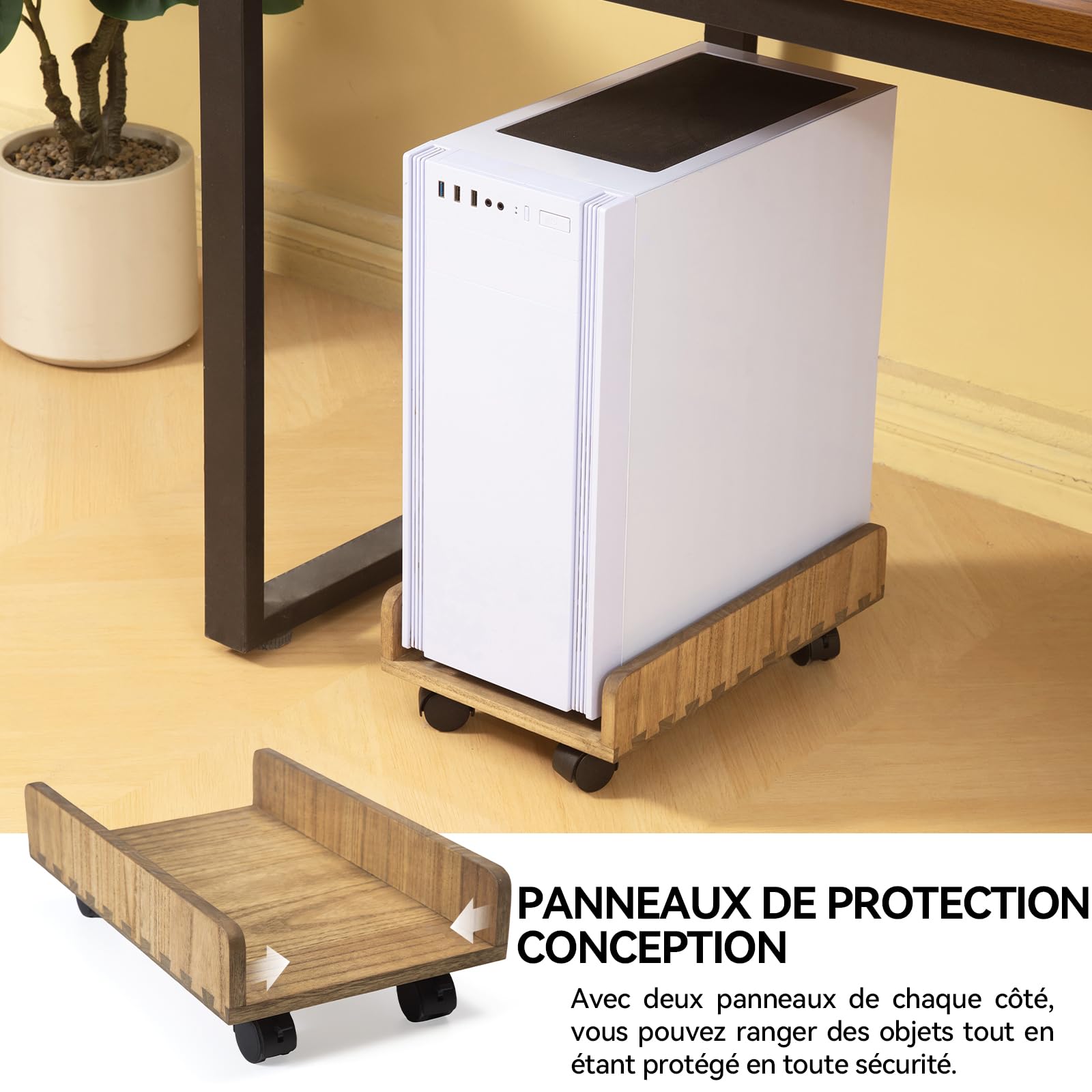 KIRIGEN Support CPU en Bois, détachable, avec roulettes pivotantes, Stable et Durable, adapté aux châssis ATX, PC de Jeu, Facile à Assembler, Support pour PC