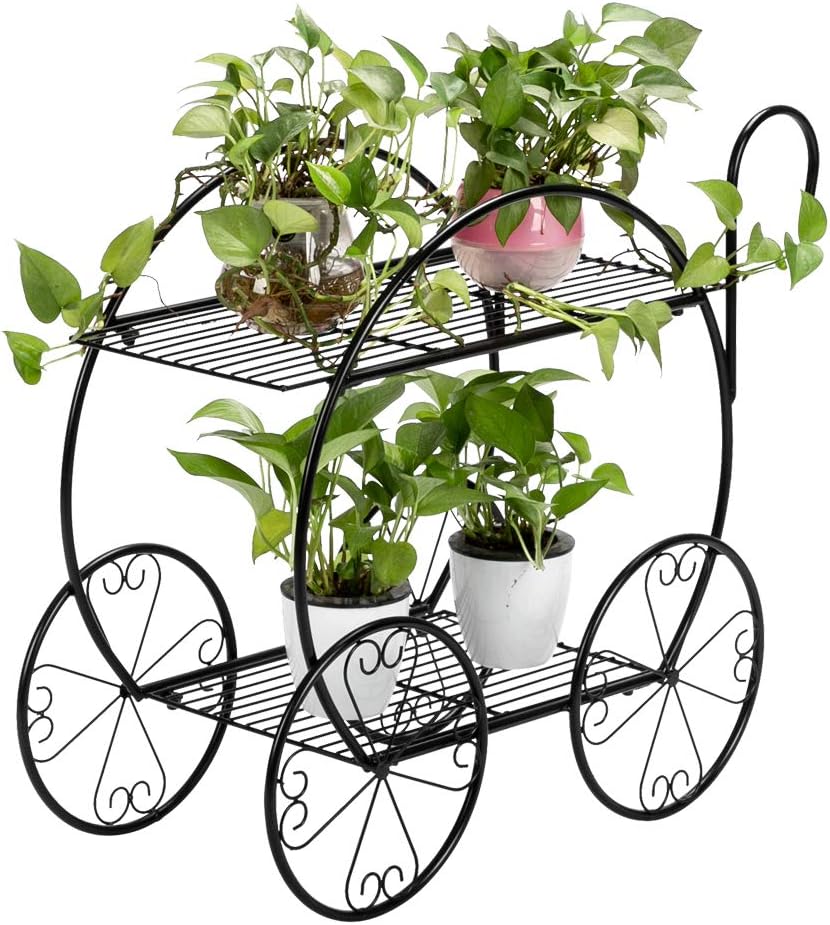 Kshioe Garden Cart Stand&Flower Pot Plant Holder Display Rack Ideal for Indoor Outdoor