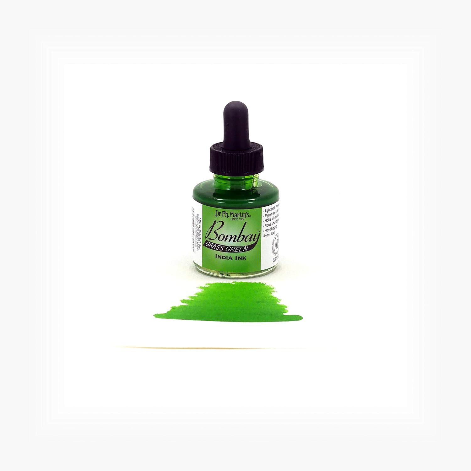 Dr. Ph. Martin's Bombay India Ink (12BY) Ink Bottle, 1.0 oz, Grass Green, 1 Bottle