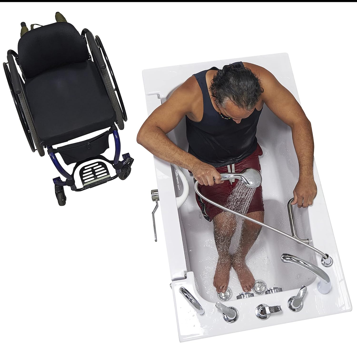 Ella Wheelchair Transfer 30"x60" Acrylic Soaking Walk-in-Bathtub, Right Outward Swing Door, Heated Seat, 5 Piece Fast Fill Faucet, 2" Dual Drain