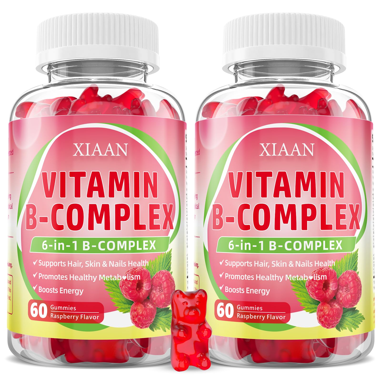 Vitamin B Complex Gummies for Women & Men - Vitamin B12, B1, B2, B3, B5, B6, B-Complex Vitamin Supplements for Energy & Immune Support, Sugar-Free/Vegan, Raspberry Flavor 120 Count Raspberry 60 Count (Pack of 2)
