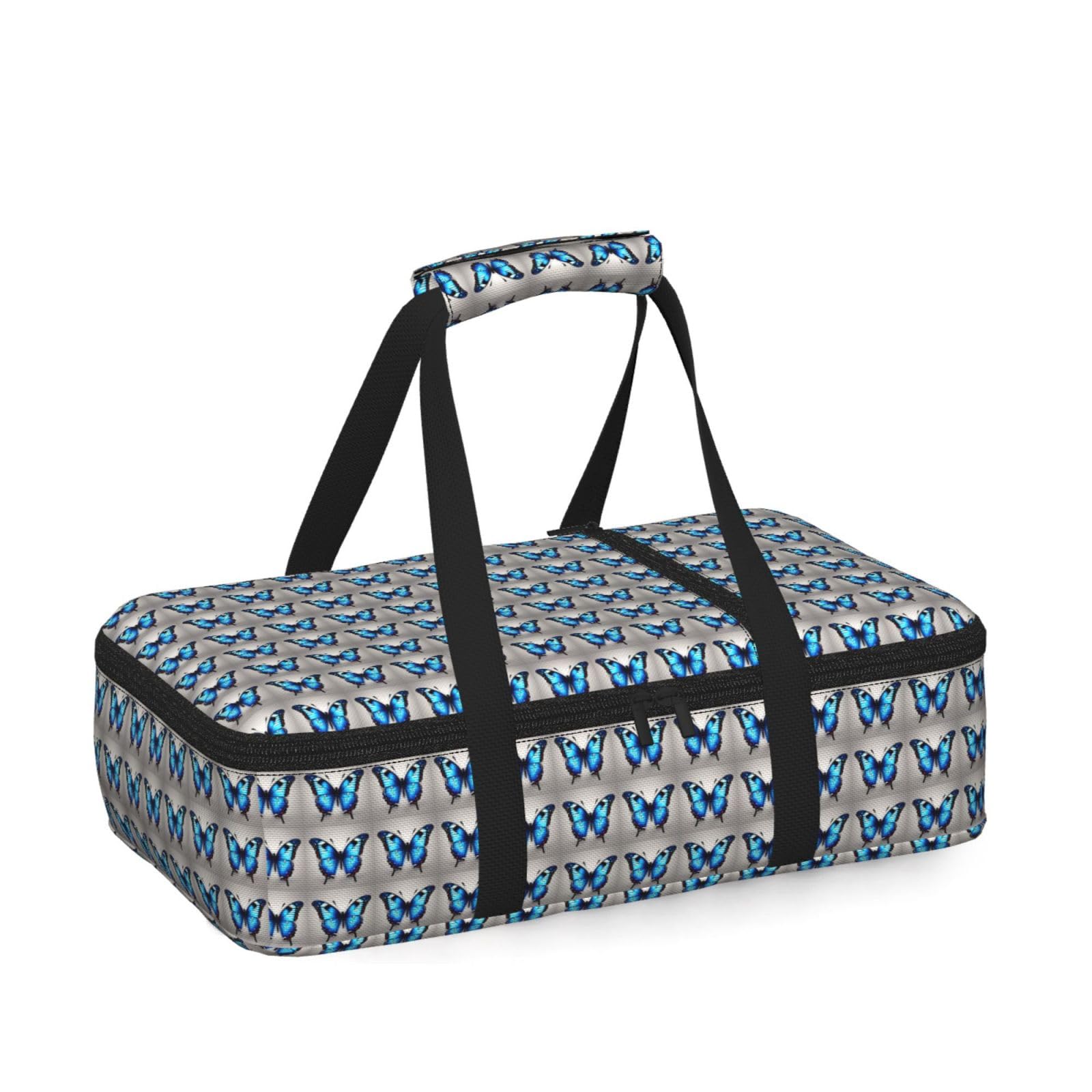 Blue Butterfly Print Insulated Thermal Food Storage Bag Daily Reusable Picnic Tote Lunch Box Home