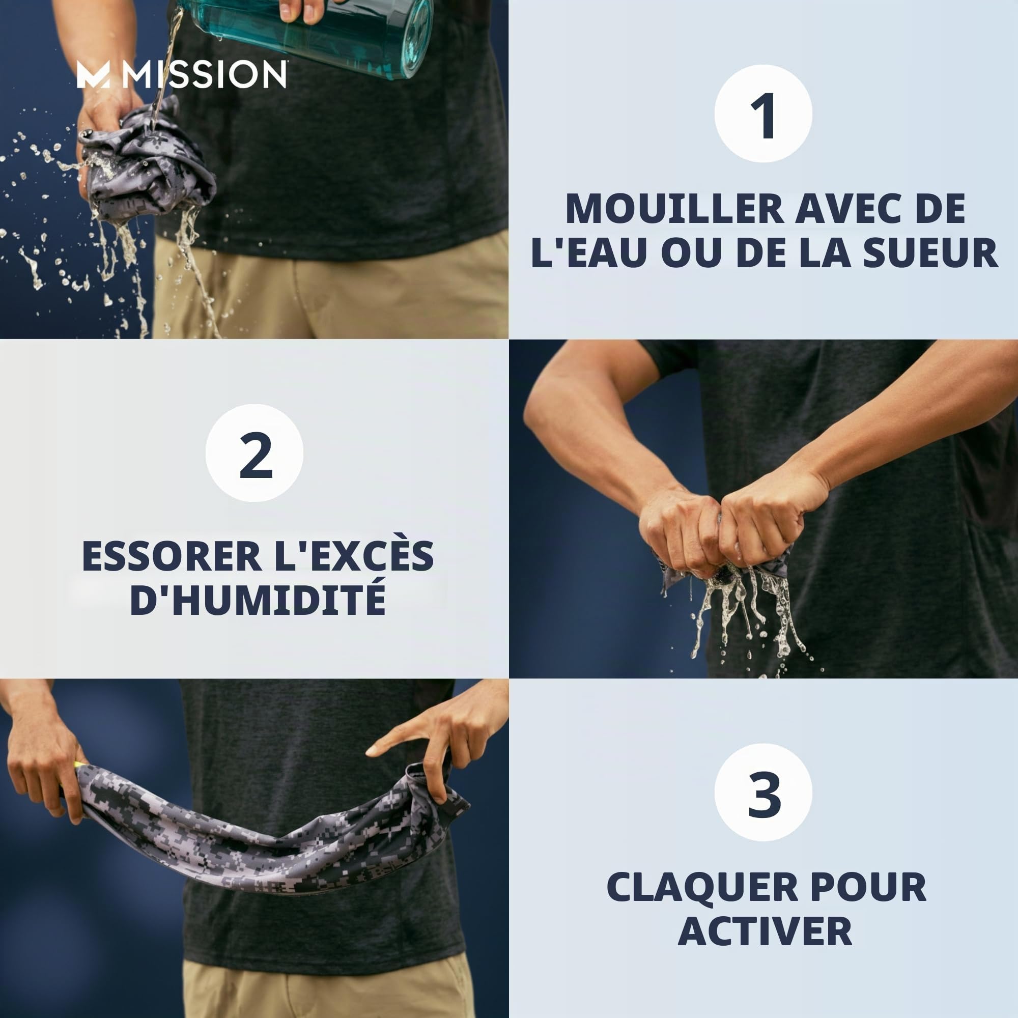 Mission Serviette de refroidissement originale - Technologie rafraîchissante par évaporation - Refroidit instantanément lorsqu'il est mouillé, protection solaire UPF 50, pour le sport, le yoga, le golf, la gym, le cou, l'entraînement, 25,4 x 83,8 cm