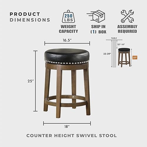 Miniatura 3 de Lexicon Kenmare Swivel Stools Set of 2, Rustic 360 Degree Backless Swivel Counter Stools, Faux Leather Upholstered, Solid Wood Frame, Easy Assembly,