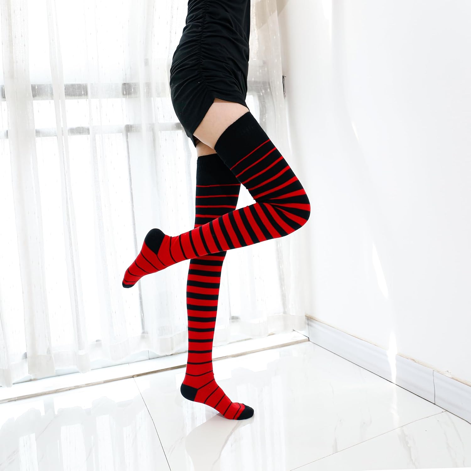 Kayhoma Extra Long Gradient Zebra Stripe Thigh High Socks Over the Knee High Socks - Image 6