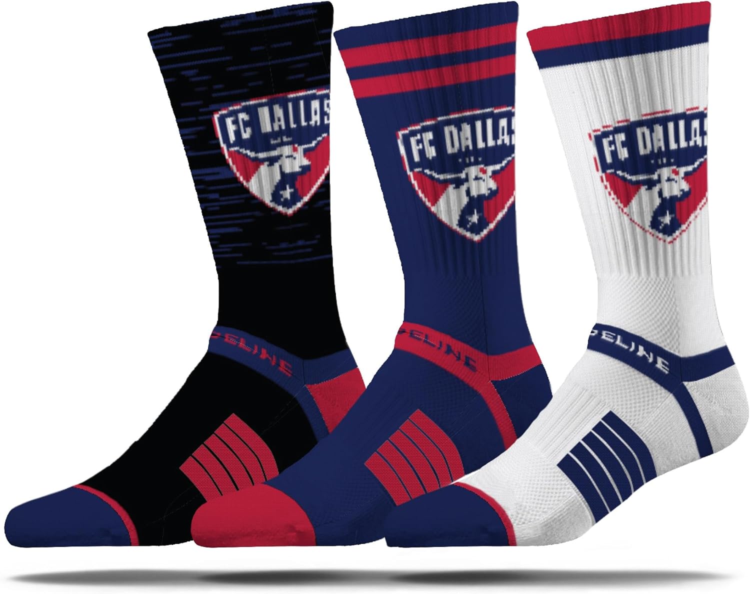 Strideline MLS FC Dallas Premium Crew Socks – Officially Licensed 3-Pack – Cushioned, Arch Support, Moisture-Wicking Athletic Performance Socks