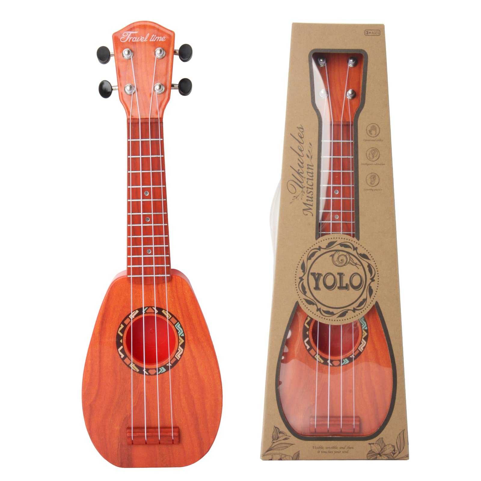 Ukelele pour enfants, guitare pour enfants, mini ukulélé acoustique de 43 cm, kit pour débutants avec médiator et sangle– Idéal pour les tout-petits et les débutants (marron foncé)