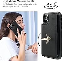 Vista 3 de Folosu Funda compatible con iPhone 11 Pro Max con soporte para tarjetas, rotación de 360°, soporte de anillo de dedo con función atril, protección