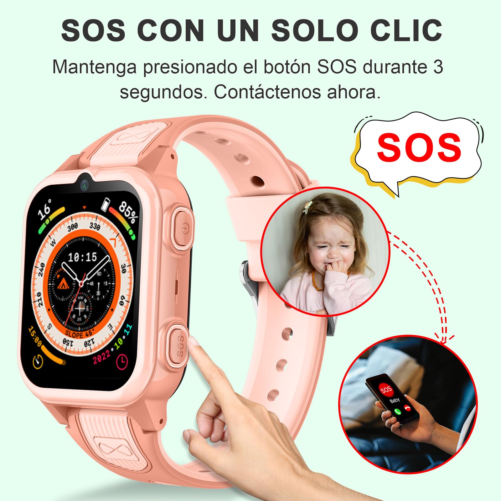 Reloj Inteligente Niños Niñas Infantil Smartwatch con GPS 4G WiFi Impermeable Teléfono Control Parental Videollamada SMS SOS Modo Clase Rechazo llamadas Desconocidas Cámara Reproductor Música Vídeo