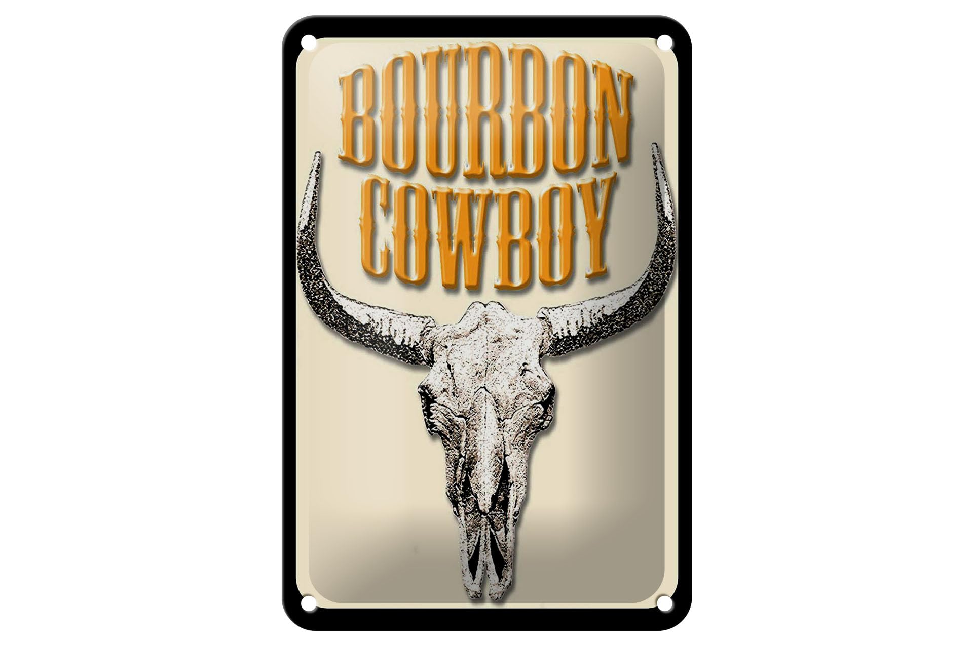 Femer Girls Multicoloured Tin Sign 12 X 18 Cm Bourbon Cowboy Cattle Skull With Horns Decorative Sign