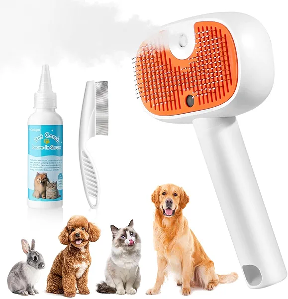 Pet Steam Brush for Dog &Cat, 3-in-1 Self-Cleaning Dog Brush Pet Spray Hair Removal Comb, 2 Spray Modes Rechargeable Deshedding Dog Steam Spray Hair Brush for Shedding Massaging Cleaning (White)