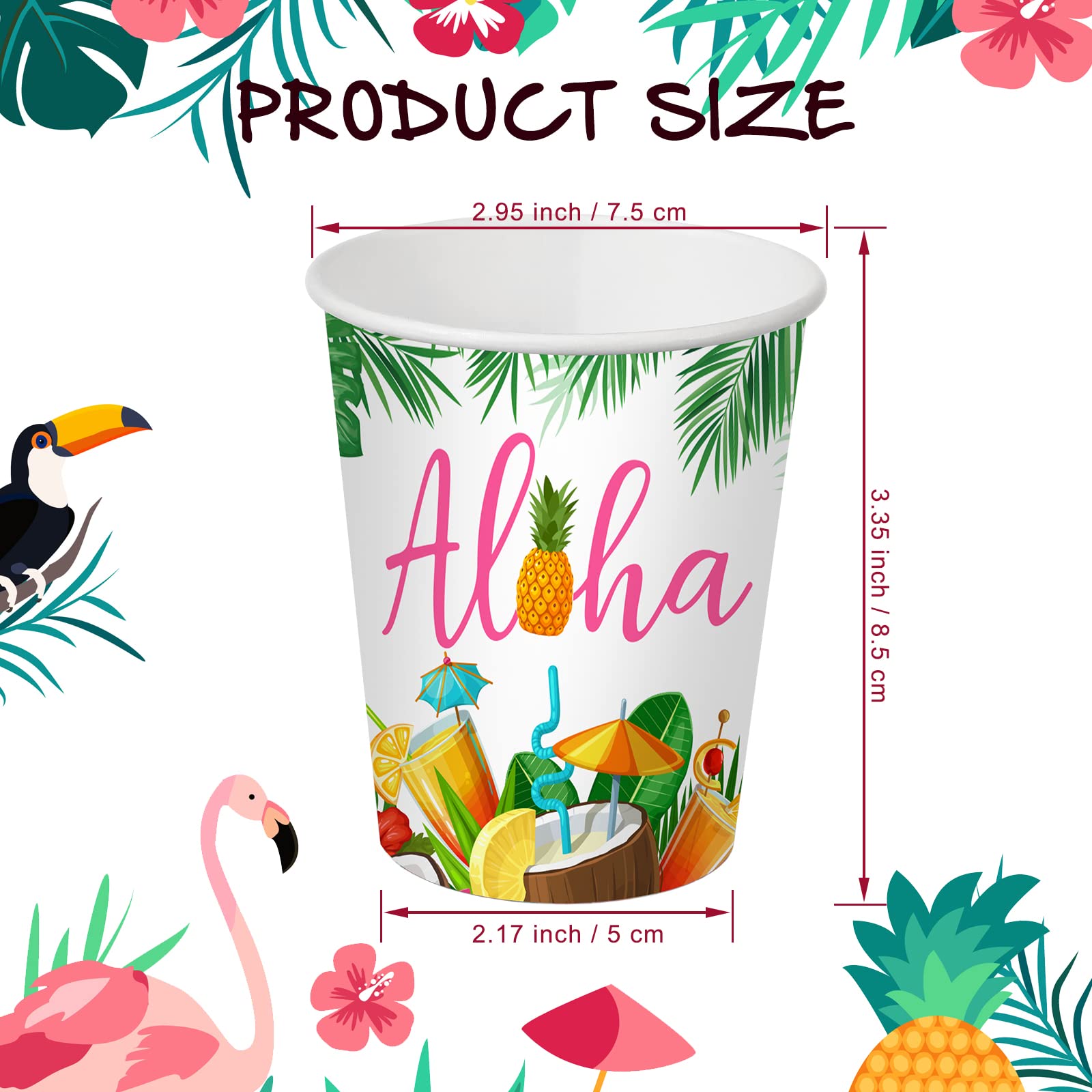 Roshtia 100 Pieces Summer Party Paper Cups Bulk 9 Oz Hawaiian