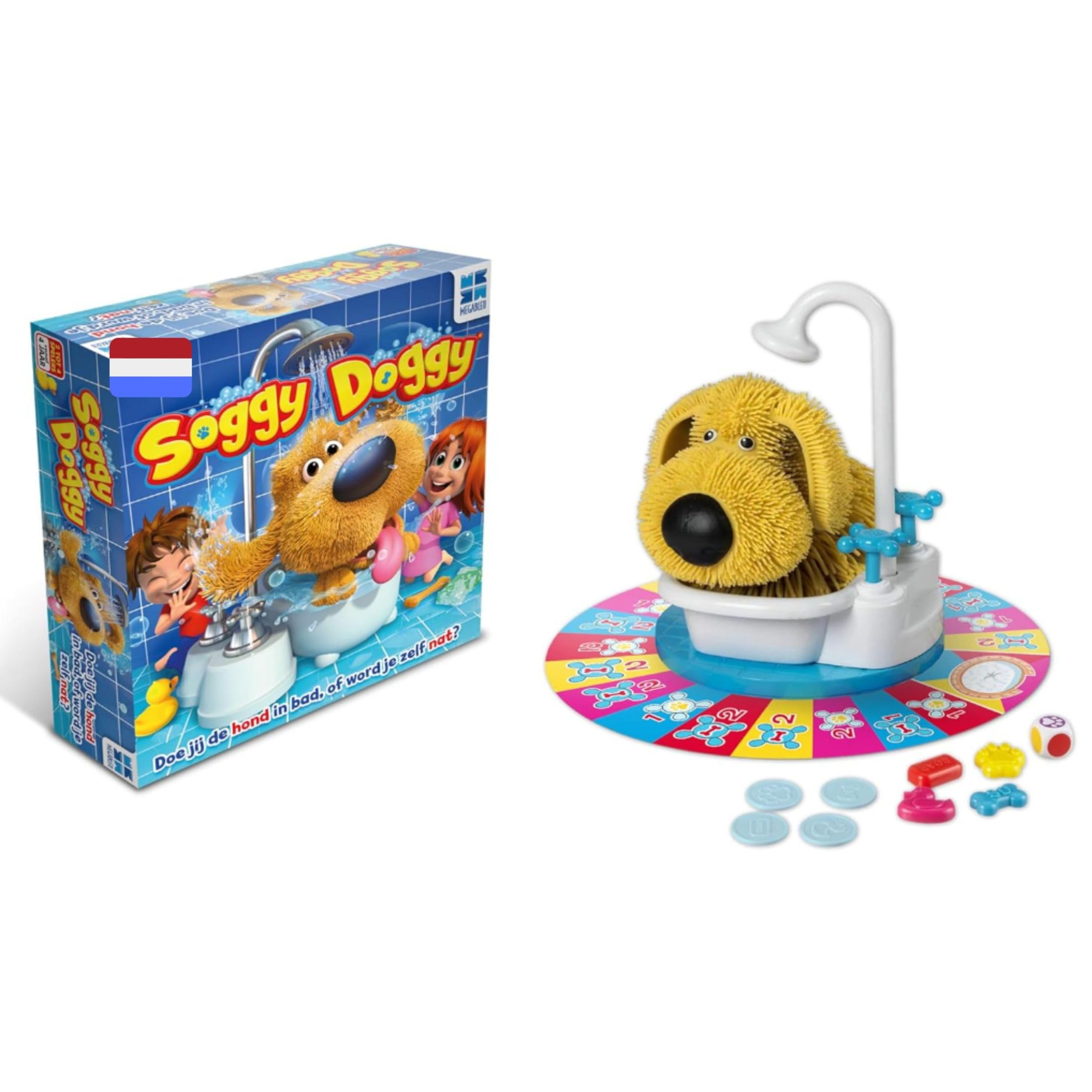 Megableu - SOGGY DOGGY - Edizione NL - Gioco da tavolo per Bambini 4 Anni + - Gioco Interattivo con Cane che Schizza - 2-4 Giocatori - Divertente Gioco d'Acqua Per Tutta La Famiglia - Idea Regalo -