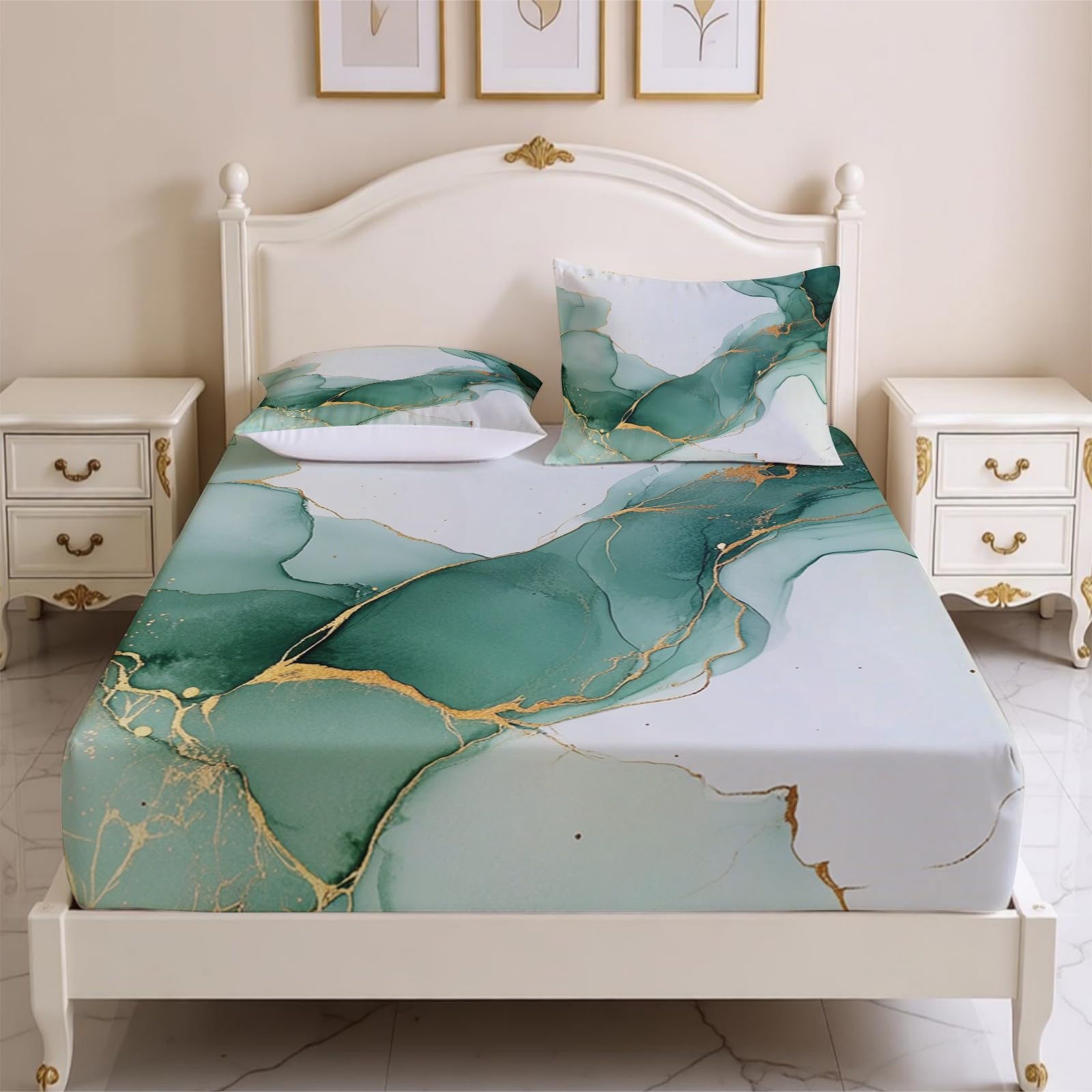 Lenzuolo con Angoli 180 x 200 cm Microfibra Marmo astratto Lenzuolo Sotto Elasticizzato Profondo 25 cm acquerello per Singolo e Matrimoniale