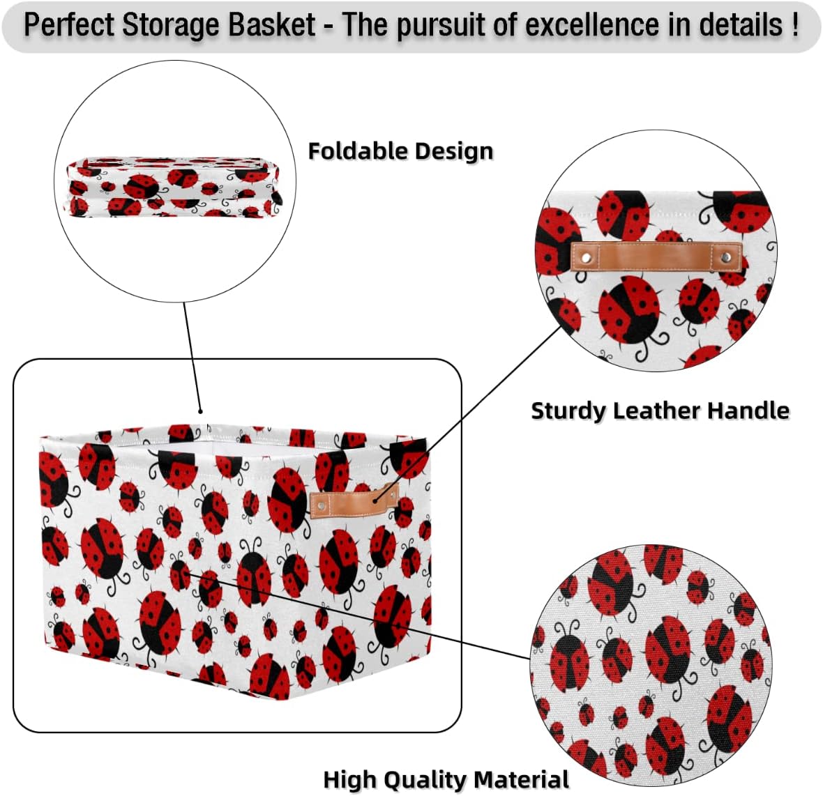 Animal Ladybugs Cube Storage Bin with Handle Collapsible Laundry Storage Basket Rectangle Container Box for Home Office Closet Shelves 2 Pack