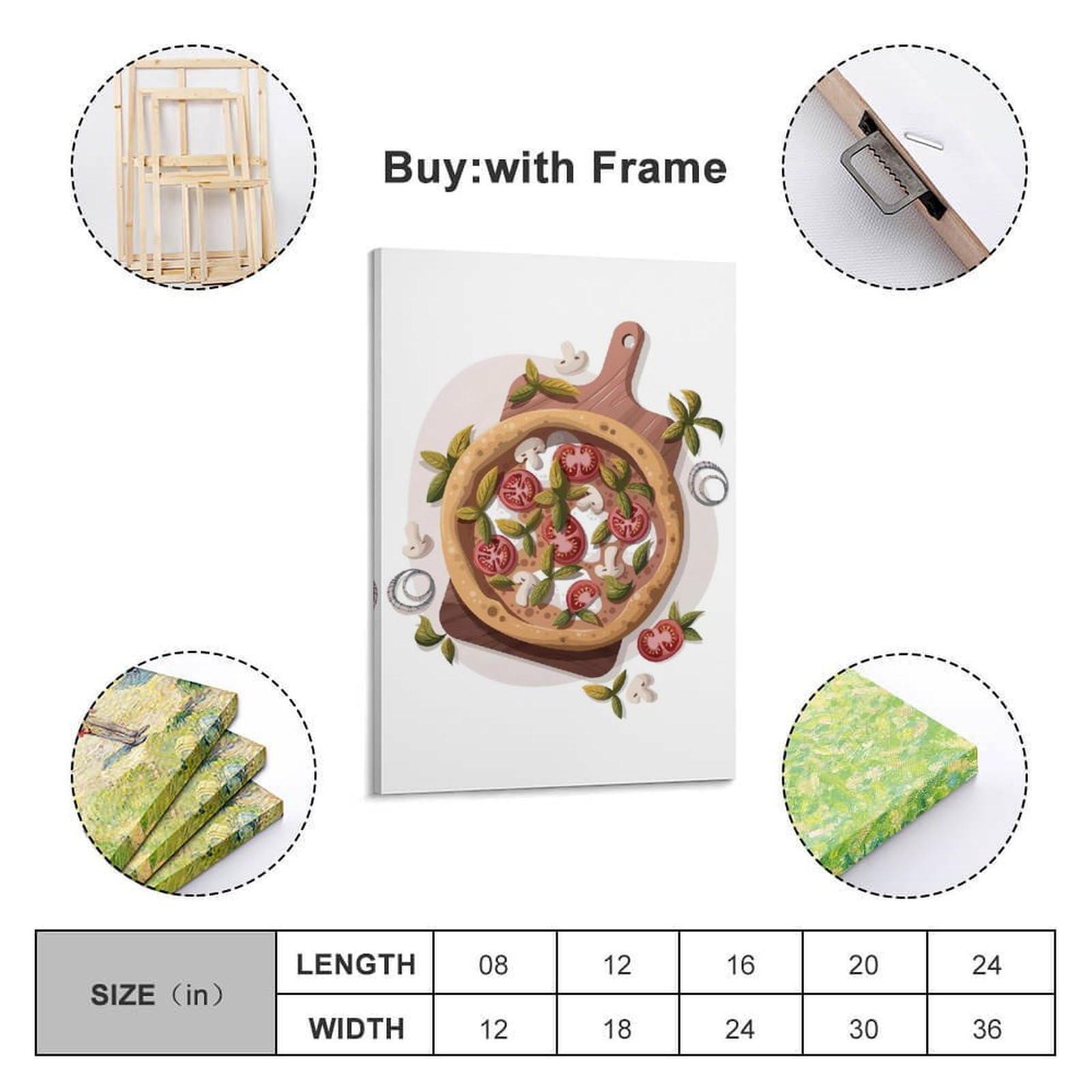 Italienische Margherita-Pizza-Illustration, dekoratives Gemälde, Leinwand, Wandposter und moderne Familienschlafzimmer-Dekoration, 50 x 75 cm